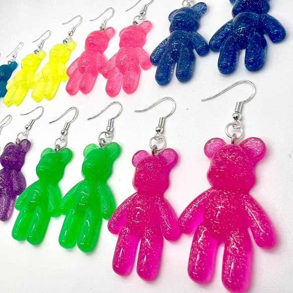 Large Gummy Bear Earrings - Statement Earrings - Novelty Earrings - Teddy Bears - Picture 3 of 10